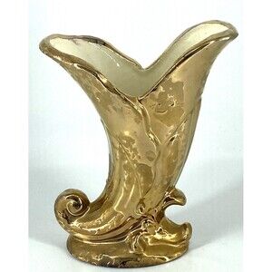 Savoy China Weeping Gold Cornucopia Hand Decorated 24k Gold - MCM 6” Vintage